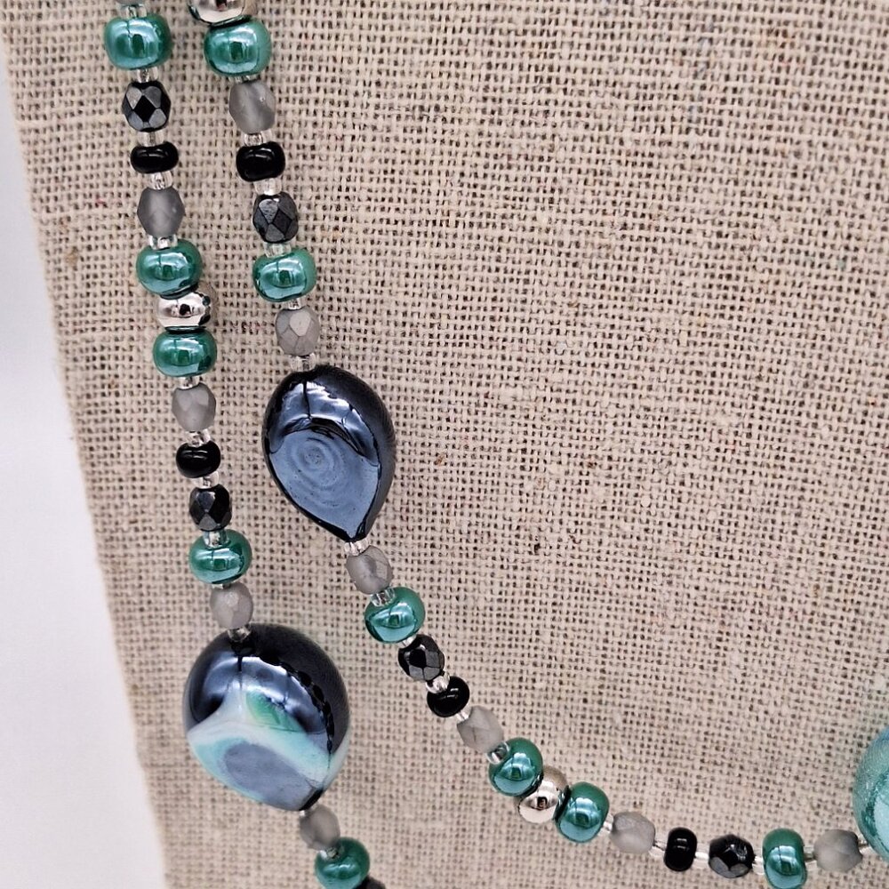 Antica Murrina Murano Glass Teal Green Long Bead Necklace 51" - Picture 4 of 10